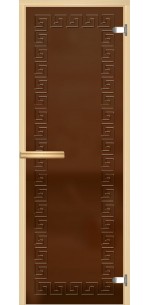 Стеклянная дверь для бани и сауны c гравировкой АКМА Меандр